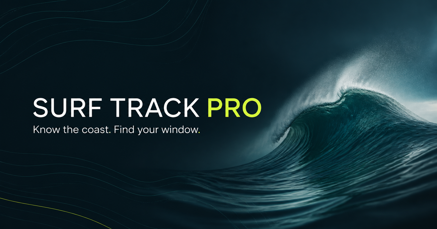 Surf Track Pro brand artwork of an ocean wave; illustrative, not current conditions.